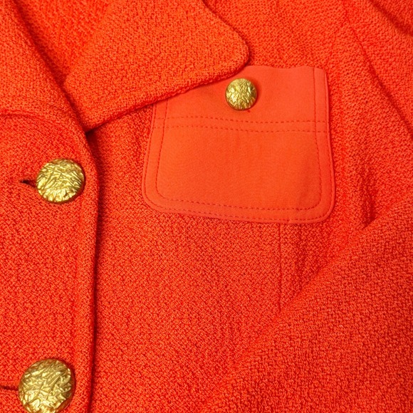 ST. JOHN Textured Knit Gold-Button Patch Pocket Blazer Jacket Orange Size 4 - Picture 10 of 12
